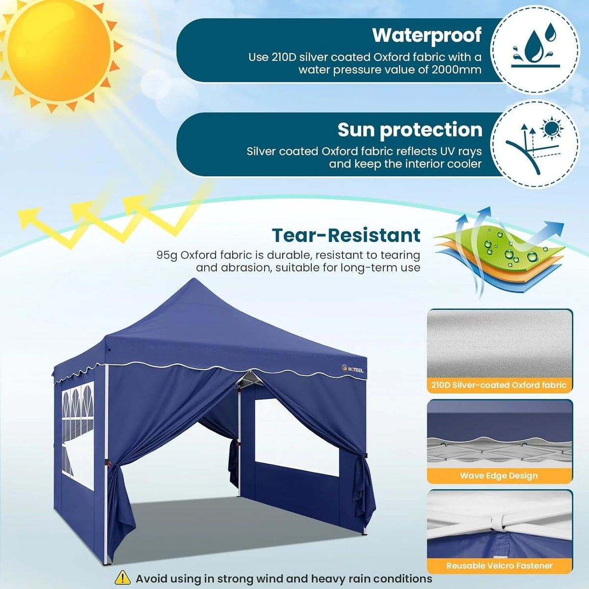 SANOPY 10' x 20' Pop up Canopy Party Tent with 6 Removable Sidewalls, Wave Eave Outdoor Waterproof Patio Gazebo Tent with Carry Bag, Backyards Camping Picnics, Black