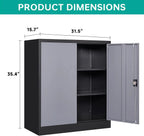 HLL 36 inch Metal Storage Cabinet with Doors and Shelves,Small Black Locking Garage Cabinet,Lockable Short Steel Cabinets for Home,Office,Shop,Garage