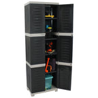 Sunnydaze Lockable Adjustable 72" Plastic 4-Shelf Freestanding Garage Storage Cabinet, Charcoal with Gray Trim