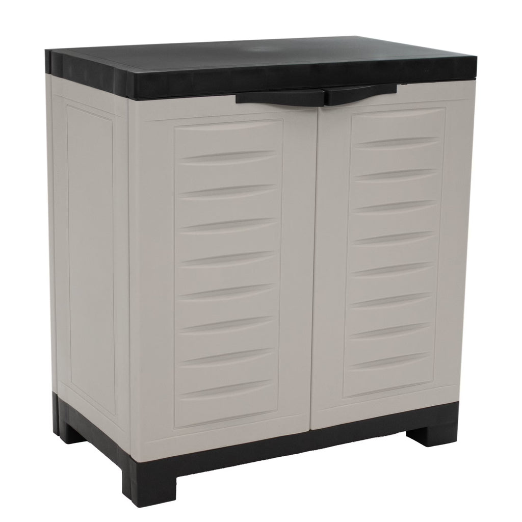Sunnydaze Adjustable 25.5" Plastic 1-Shelf Freestanding Garage Storage Cabinet, Gray w/ Charcoal Trim