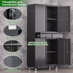 GangMei 71 Inches Tall Metal Garage Storage Cabinets with 5 Adjustable Shelves & Pegboards, Lockable Steel Black Storage Cabinet with Doors for Office, Home, School, Shops, Garage, Assembly required