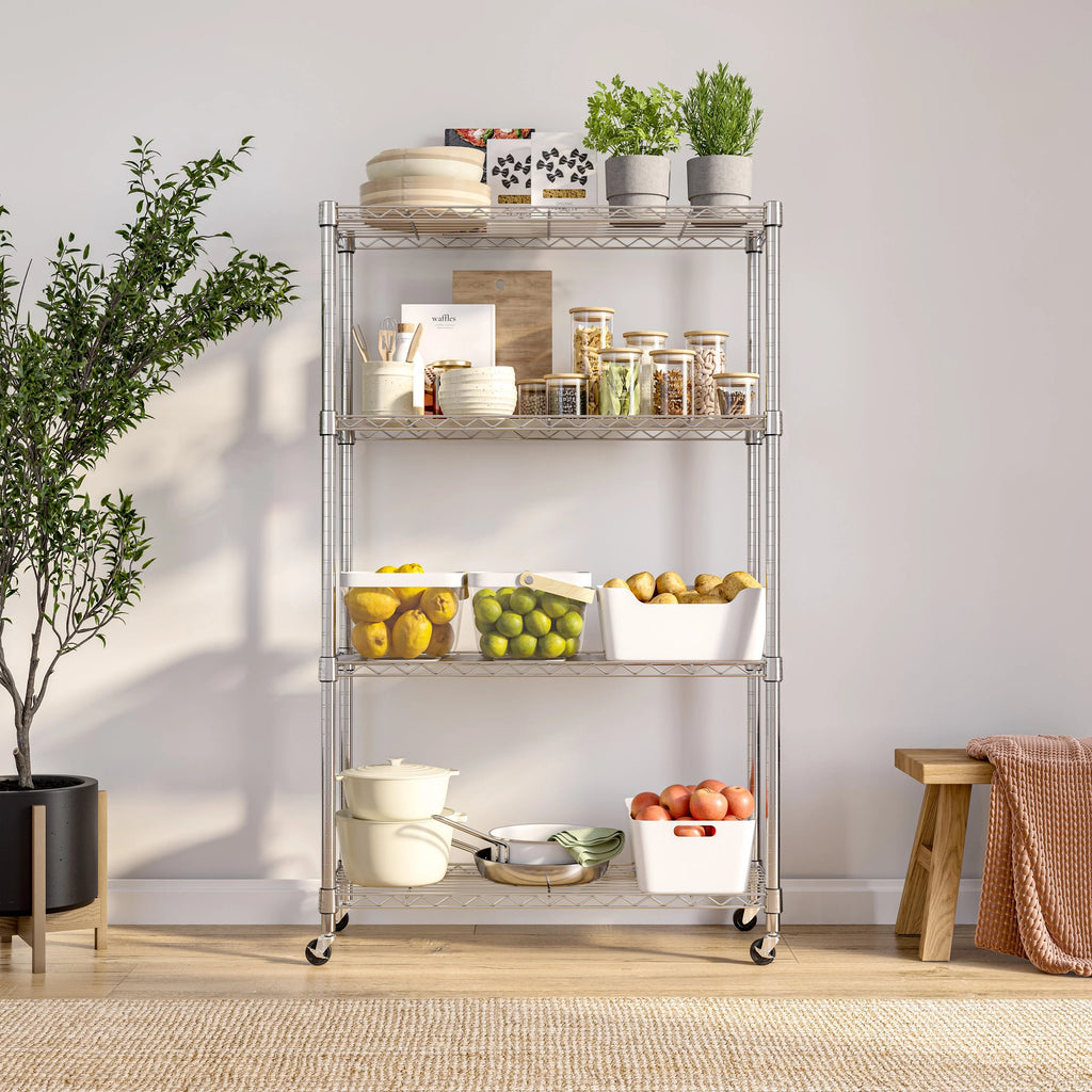 Seville Classics Solid Steel Wire Shelving Storage Unit Adjustable Shelves Organizer Rack, for Home, Kitchen, Office, Garage, Bedroom, Closet, Silver, 4-Tier, 36" W x 14" D
