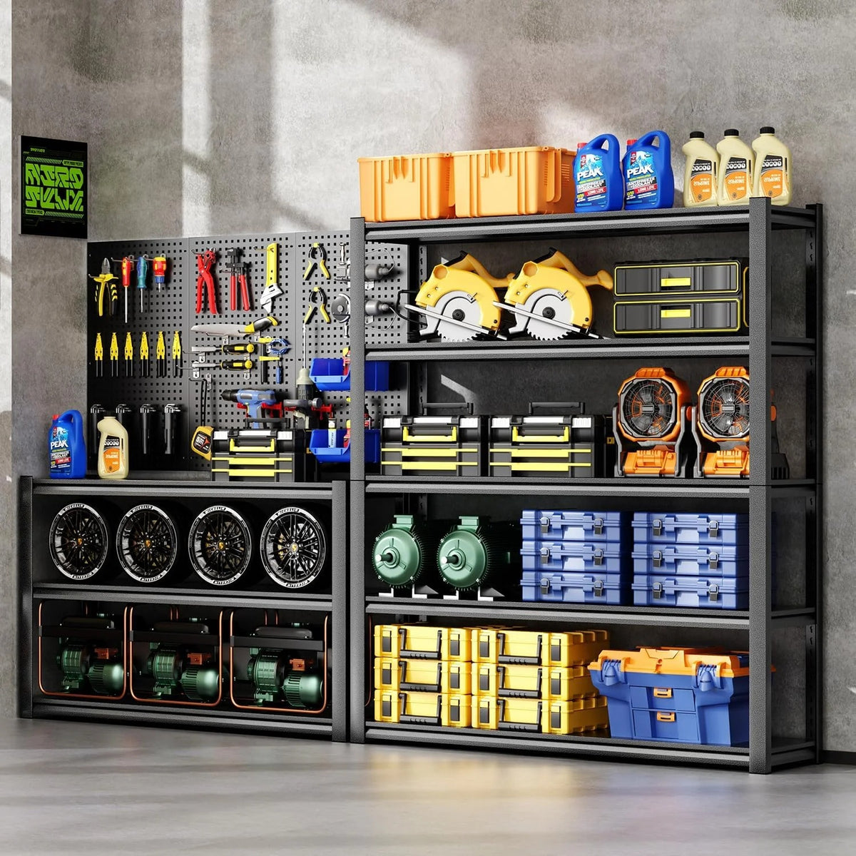 59" W Garage Shelving,5-Tier Heavy Duty Shelving Unit,3000LBS Adjustable Metal Storage Shelves,Storage Rack Units for Industrie,Shed,Warehouse,Basement,Black,59" W x 20" D x 72" H