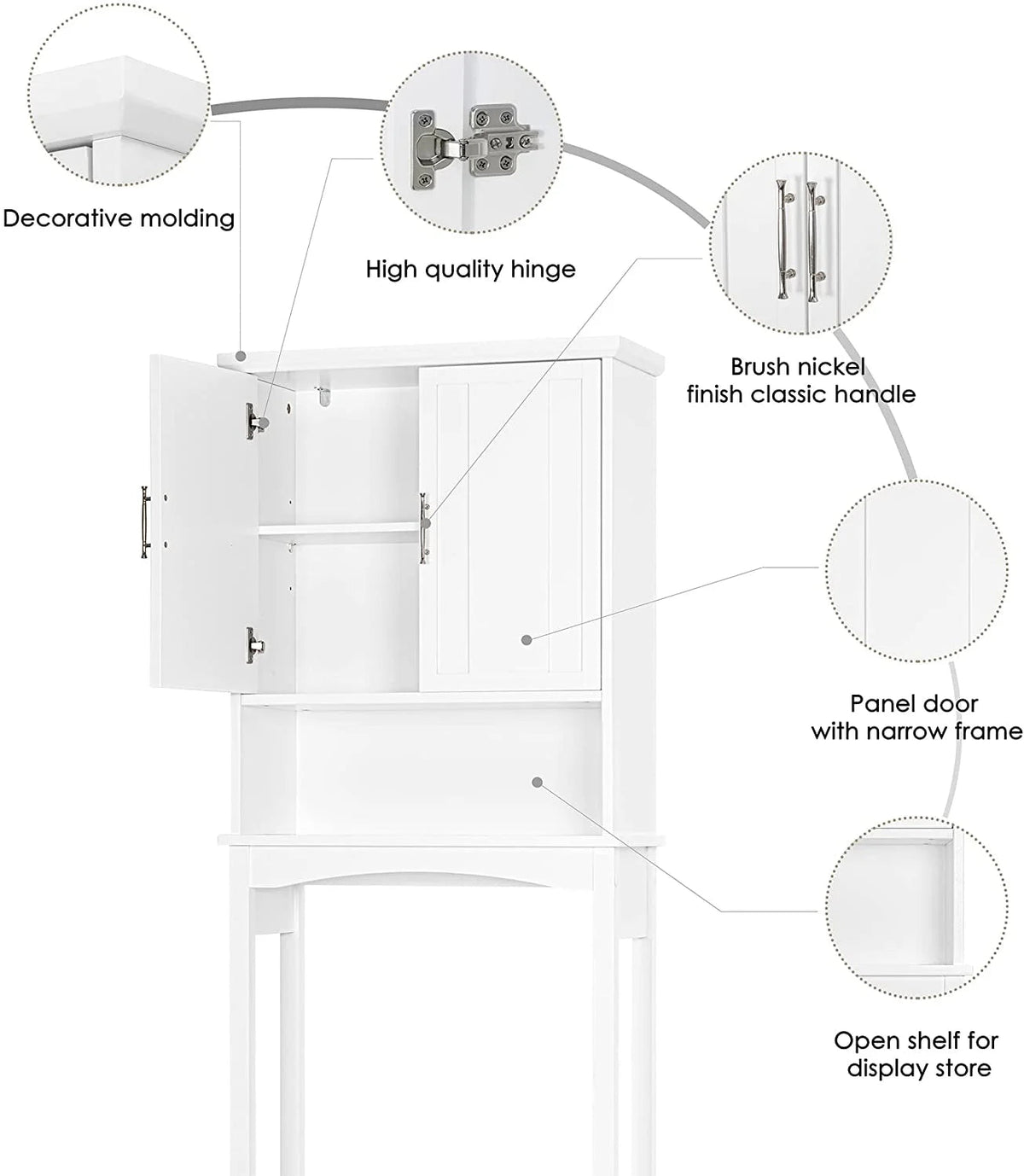 Spirich Home Over The Toilet Storage Cabinet, Bathroom Shelf Over Toilet, Bathroom Organizer Space Saver, White