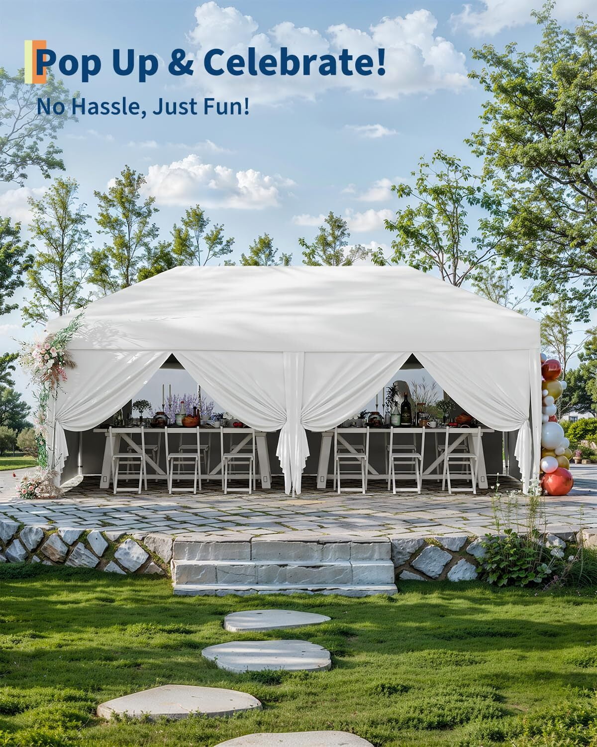 Arigeas Pop Up Canopy Tent 10'x10' with Adjustable Height, Easy Outdoor Sun Shade Shelter for Party, Event, Patio