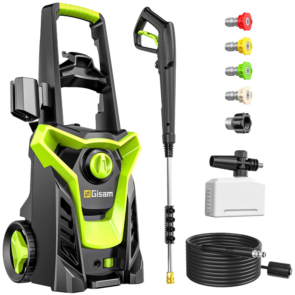 Gisam Electric High Pressure Washer, 4300 PSI 2.5 GPM, with 4 Quick Connect Nozzles, Foam Can,  for Cars/ Fences/ Driveways/ Patios / Home Cleaning