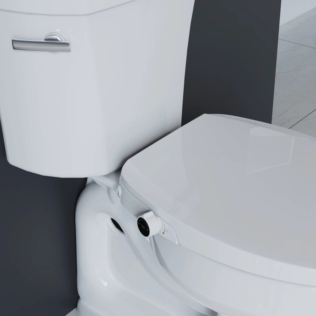 Mainstays Elongated Non-Electric Bidet Toilet Seat with Dual Self-Cleaning Nozzles, Daisy White