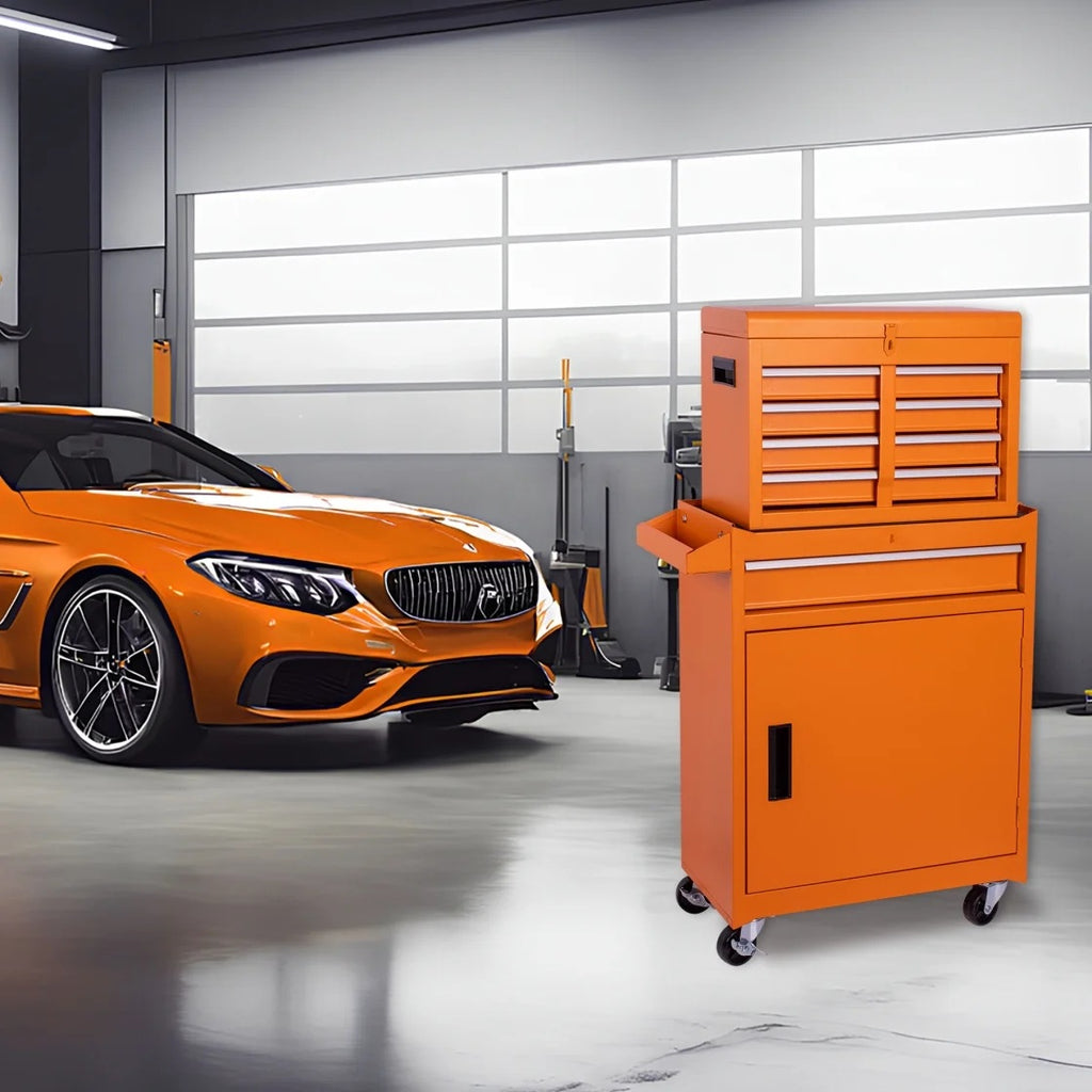 5-Drawer Rolling Tool Chest, 2 in 1 Detachable Tool Box with Lockable Wheels, Adjustable Shelf, and Liner for Garage and Workshop Storage (Yellow)