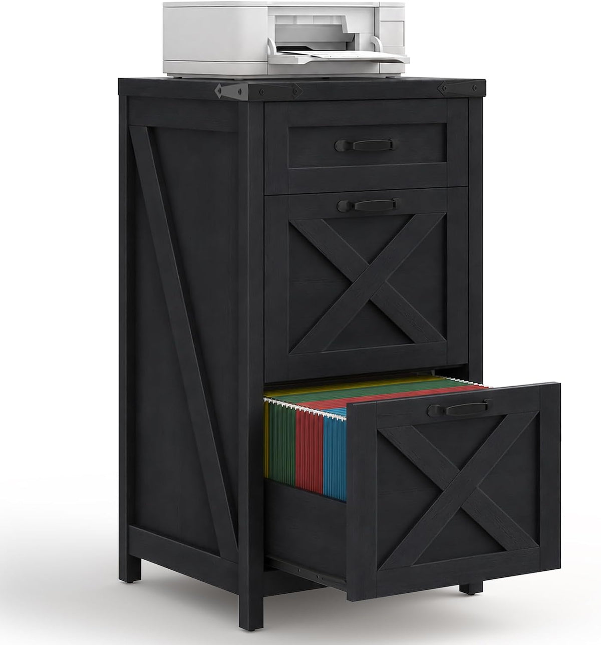 3 Drawers Tall Farmhouse File Cabinet with Wheels, Rustic White