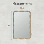 Curved Scallop Wood Frame Accent Mirror, Modern Decorative Wall Mirror for Living Room, Bedroom and Entryway