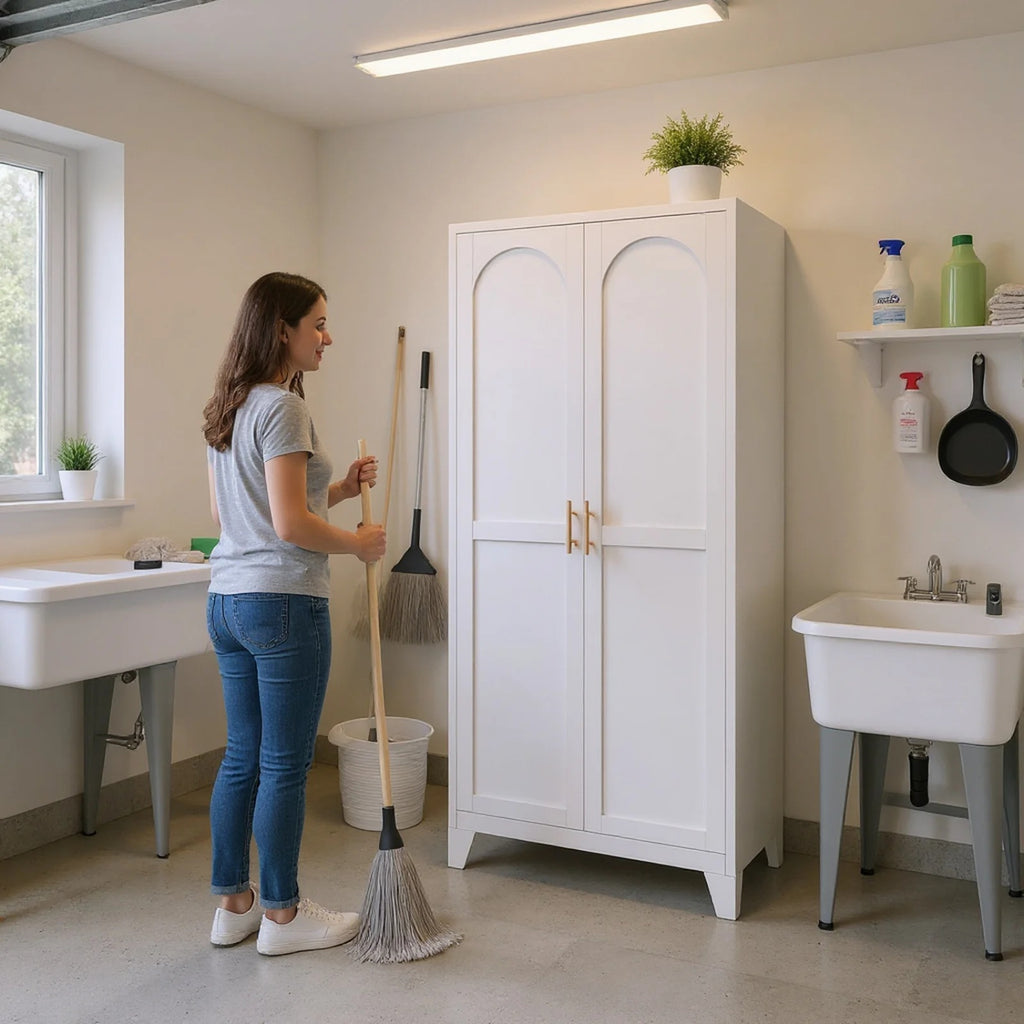 Homy Casa Garage Storage Cabinet with 2 Doors, Adjustable Shelves, Heavy Duty Organizer, White