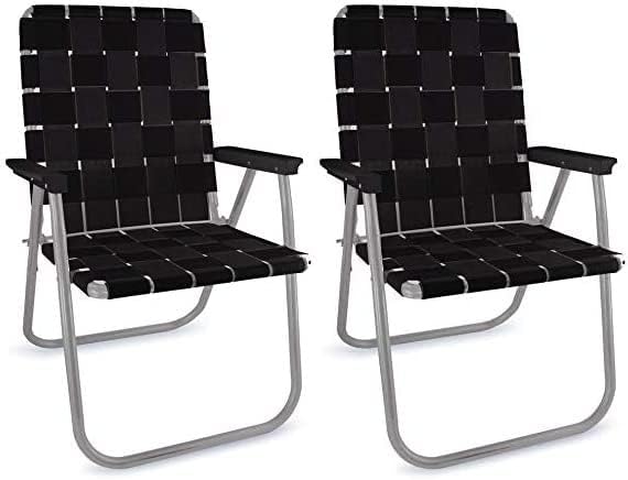 Outdoor Chairs for Camping. Made with Lightweight Aluminum Frames and UV-Resistant Webbing. Folds for Easy Storage 2- Pack (Charleston with Green Arms, Classic)