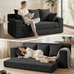 Convertible Sofa Bed, Loveseat Folding Floor Futon Sleeper Sofa Couch Bed- Boneless Foldable Couch, Corduroy Pull Out Sofa Bed with 2 Pillows for Living Room & Bedroom