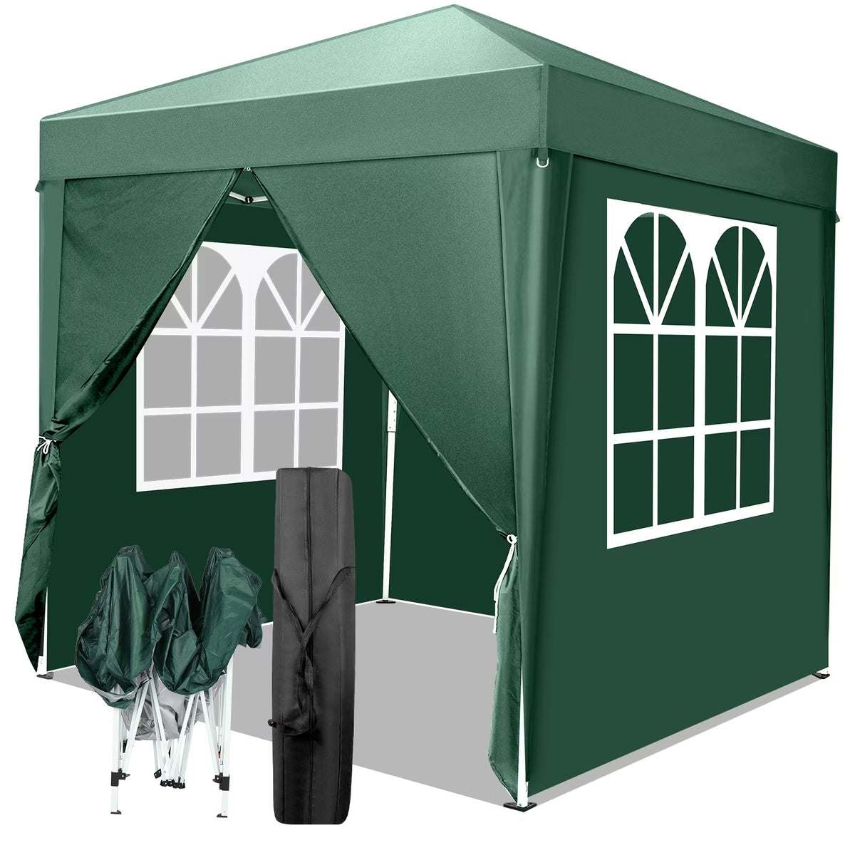 6.5x6.5ft Pop Up Canopy Tent - Instant White Gazebo w/ 4 Sidewalls, UPF 50+ & Carry Bag, 42 sq ft Shade for Camping/Patio (200x200cm)