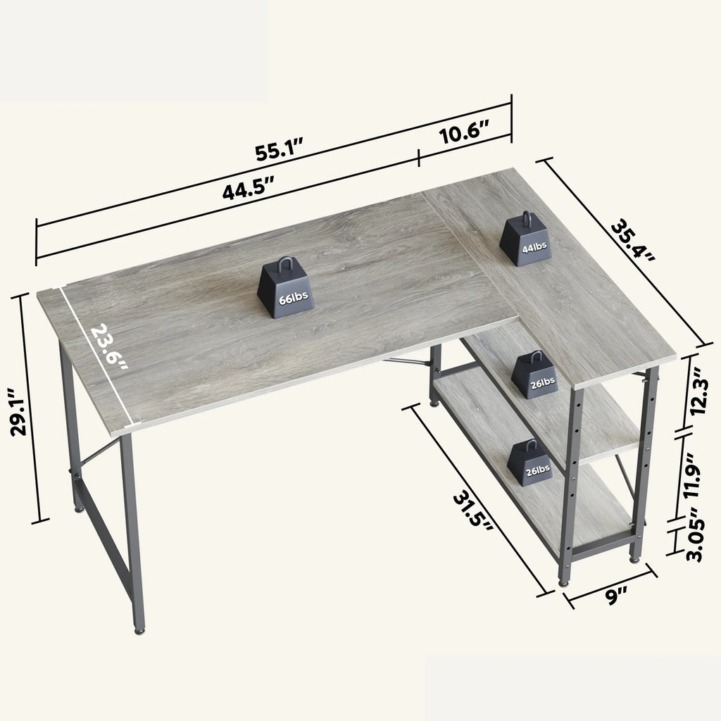 Small L Shaped Computer Desk with Storage Shelves, Compact Corner Workstation for Home Office and Study