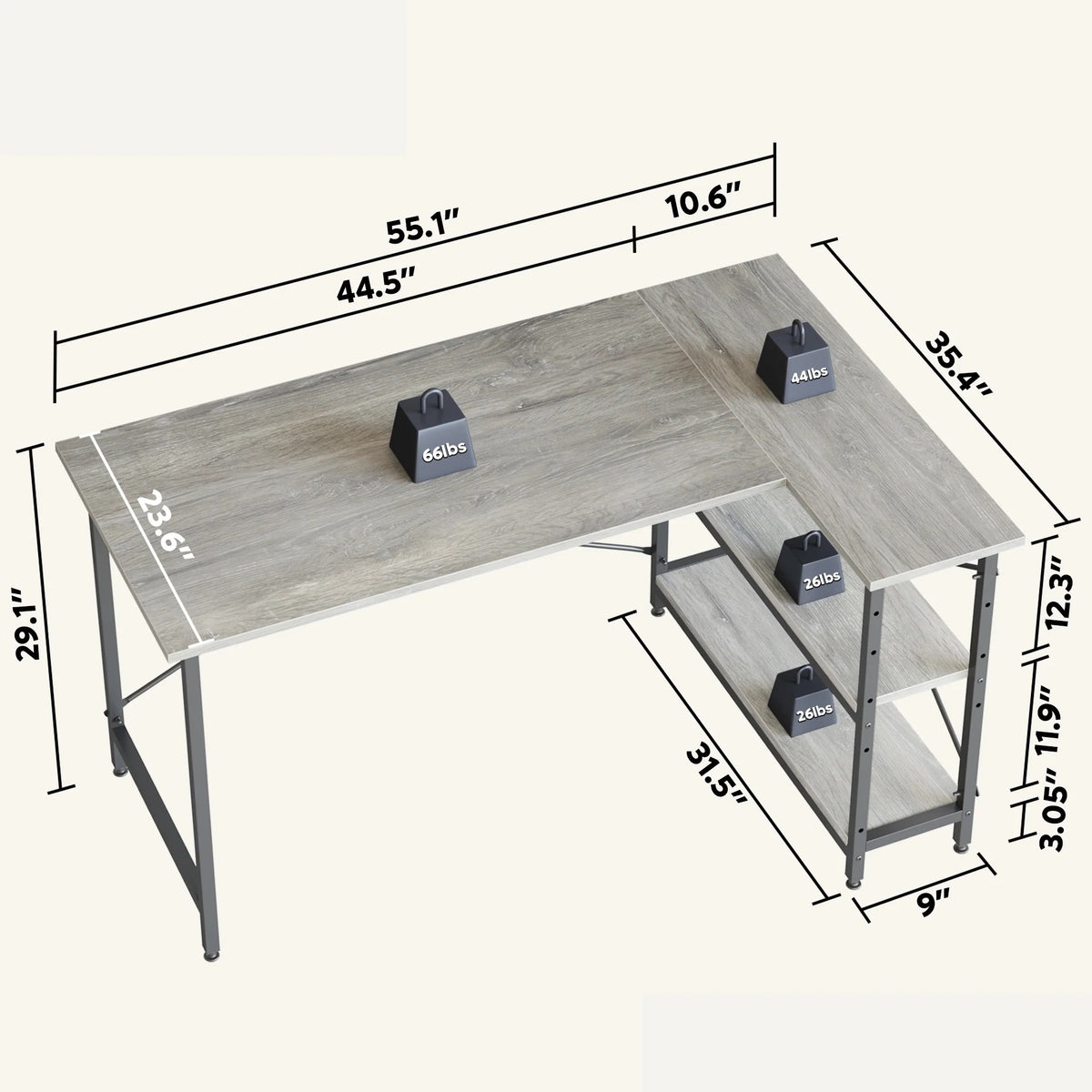 Small L Shaped Computer Desk with Storage Shelves, Compact Corner Workstation for Home Office and Study