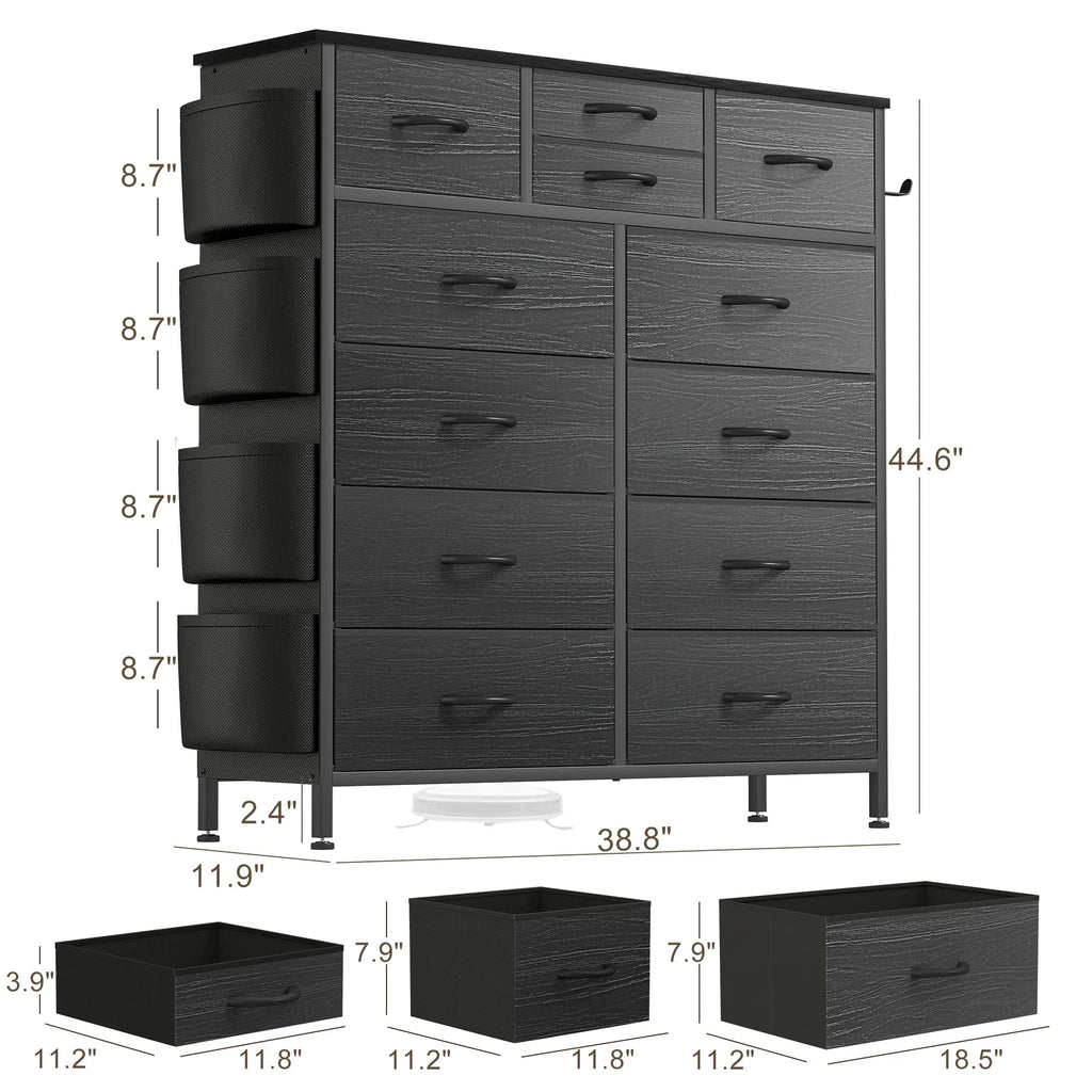 12 Drawer Fabric Dresser, Tall Bedroom Chest of Drawers with Storage