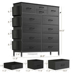 12 Drawer Fabric Dresser, Tall Bedroom Chest of Drawers with Storage