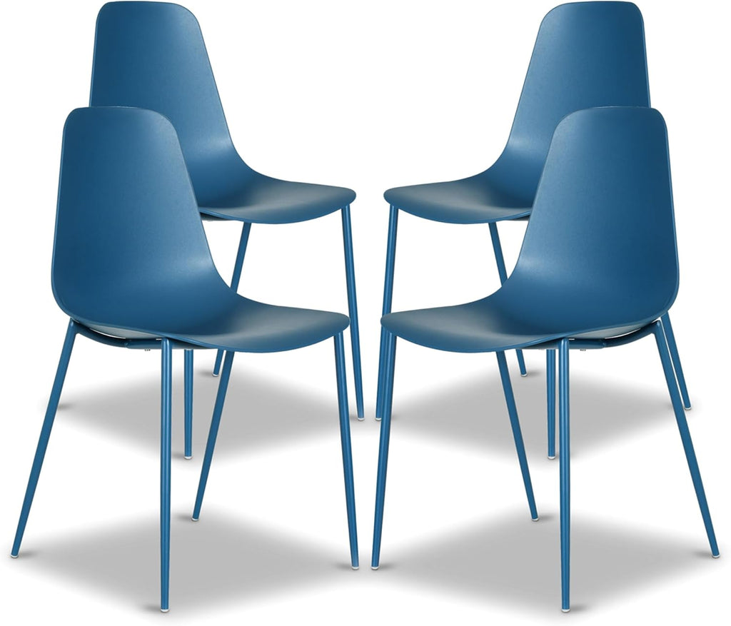 Isla Modern Kitchen Chairs Set of 4, Plastic Dining Chair with Metal Legs, Quick Assembly Simple Cafe Chairs Plastic for Indoor or Outdoor, Ocean Teal