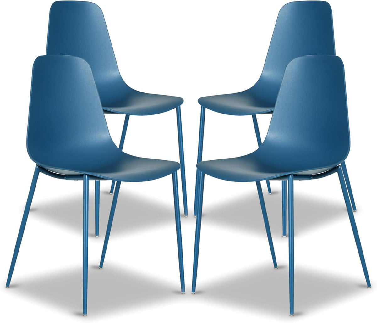 Isla Modern Kitchen Chairs Set of 4, Plastic Dining Chair with Metal Legs, Quick Assembly Simple Cafe Chairs Plastic for Indoor or Outdoor, Ocean Teal