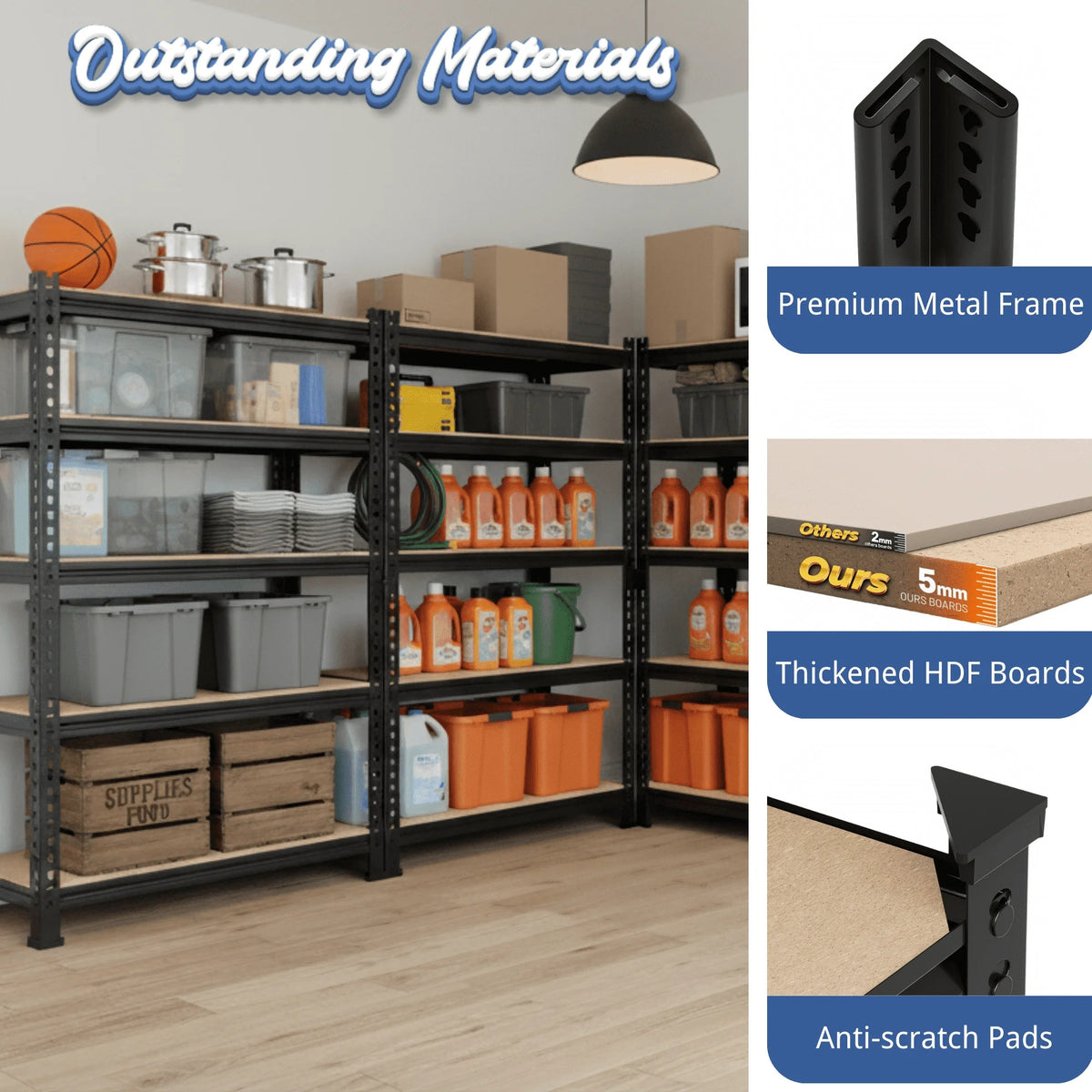 TrumanPick Storage Shelves 5 Tier Garage Shelving Units Metal Heavy Duty Adjustable Shelf Rack 48"W x 18"D x 72"H for Warehouse Pantry Closet