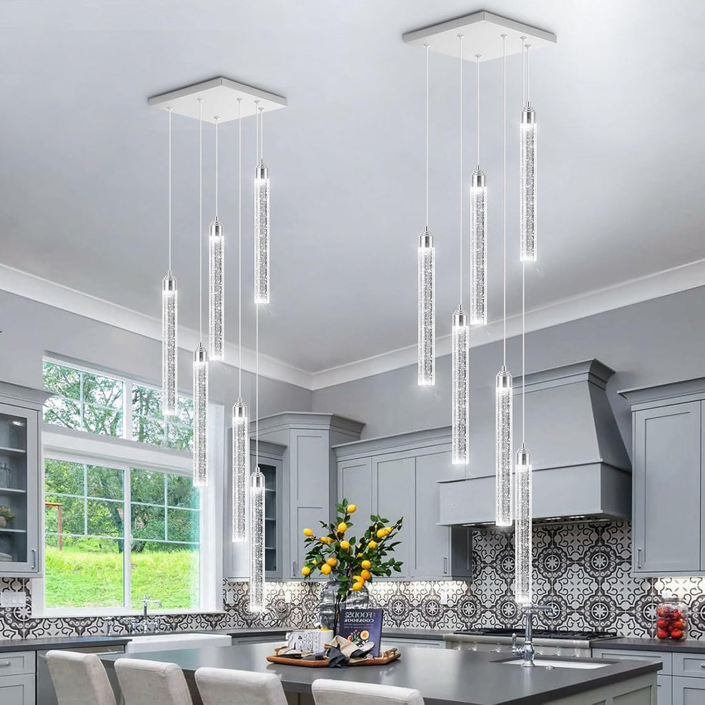 Modern Crystal Pendants Lighting Mini Chandelier for Kitchen Island LED Dimmable Ceiling Handing Lighting Adjustable Flush Mount Ceiling Light for Dining Room Hallway