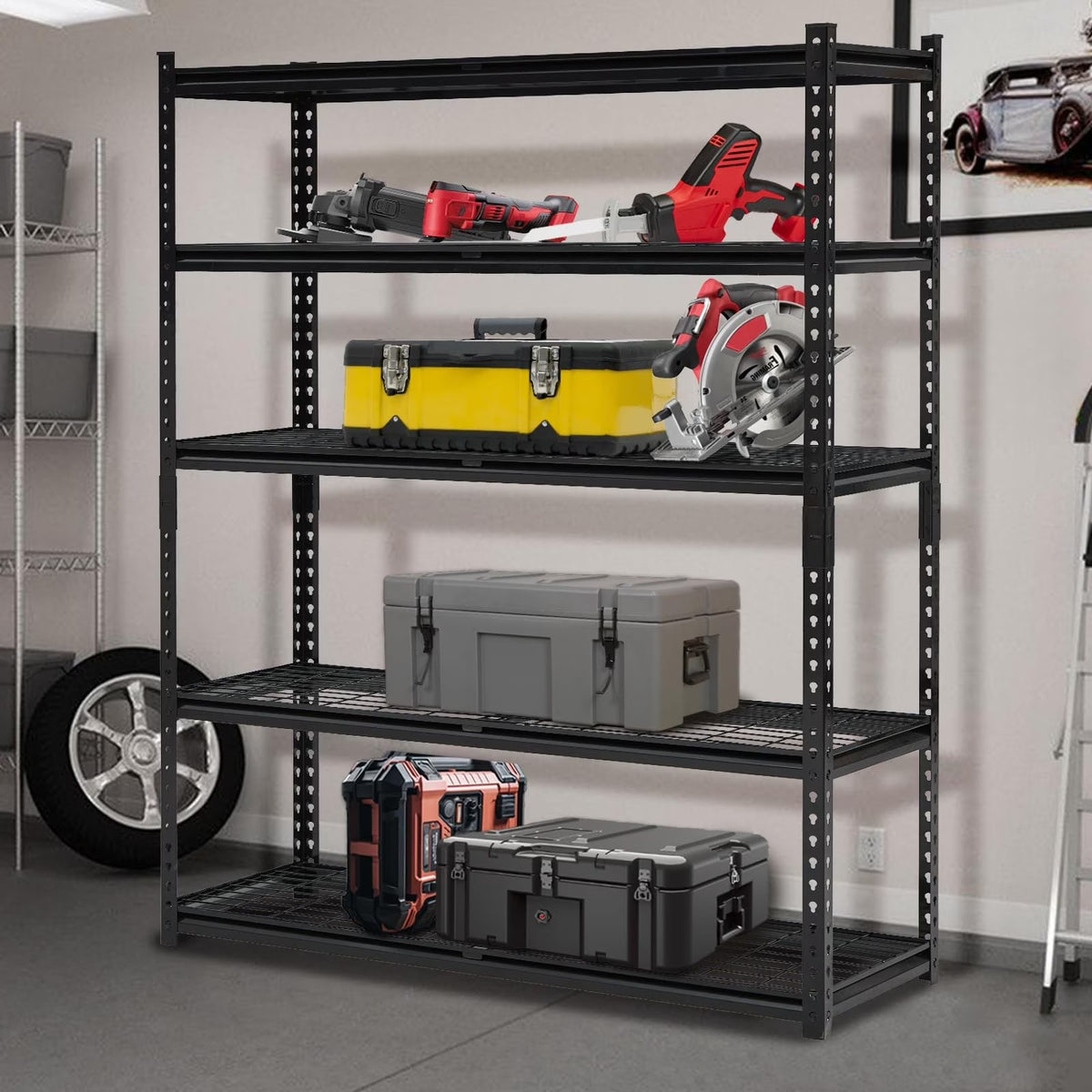 60" W Garage Shelving Units Heavy Duty,5-Tier Adjustable Storage Shelves 2500 LBS Metal Storage Utility Racks 24" D x 72" H