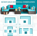 5-Piece All-Weather Patio Furniture Set with Ottoman, Outdoor Wicker Conversation Sofa Set with Cushions for Garden, Deck & Backyard