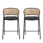 Christopher Knight Home 29.5" PU Upholstered Bar Stool with Woven Rattan Backrest & Iron Frame, Black, Set of 2