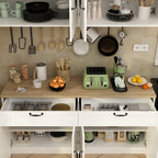 KULAGAGA Kitchen Cabinet with Wall Mounted Hutch, Sideboard Storage Cupboard with Drawers for Home, White
