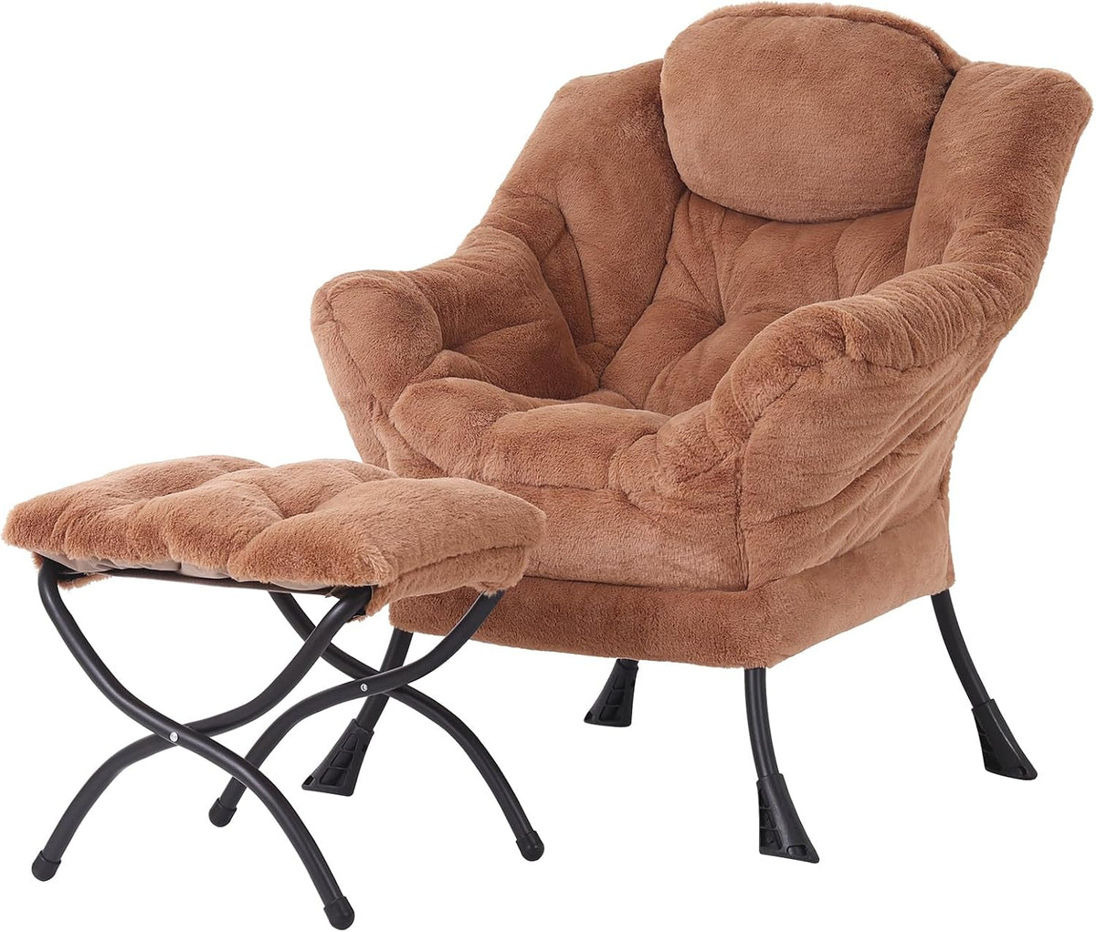 Lazy Chair with Ottoman, Reading Chair with Footrest, Dark Grey