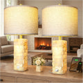 Alabaster Table Lamps with Night Light, Bedside Lamp with USB A+C