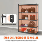 BHUIK 5-Tier Heavy Duty Garage Storage Shelving Unit, 48"W x 18"D x 72"H Adjustable Metal Rack, 2000 lbs Capacity, Industrial Black Steel Shelves for Basement, Kitchen, Utility or Laundry Room