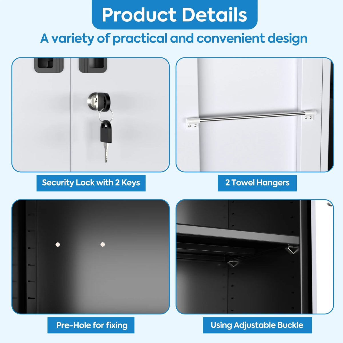 GangMei 71 Inches Tall Metal Garage Storage Cabinets with 5 Adjustable Shelves & Pegboards, Lockable Steel Black Storage Cabinet with Doors for Office, Home, School, Shops, Garage, Assembly required