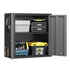 Topass Metal Wall Cabinet with Lock-Garage Storage Cabinet, Wall-Mounted Utility Cabinet with Adjustable Shelf & Locking Doors for Workshop, Laundry Room, or Home Office -C Easy Assembly, Black
