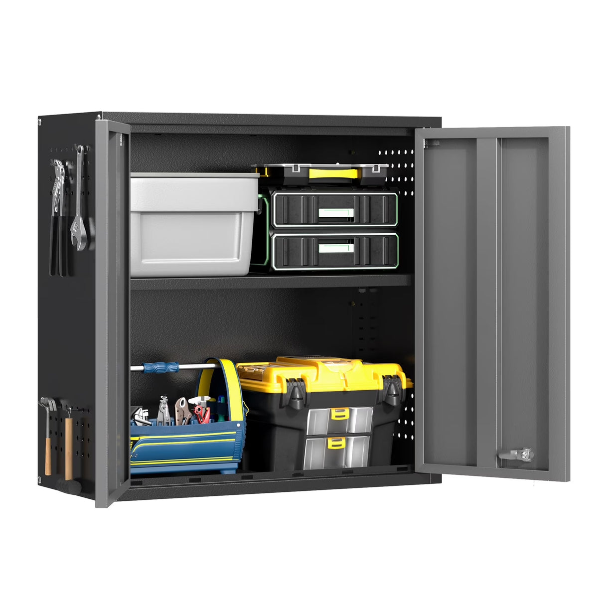 Topass Metal Wall Cabinet with Lock-Garage Storage Cabinet, Wall-Mounted Utility Cabinet with Adjustable Shelf & Locking Doors for Workshop, Laundry Room, or Home Office -C Easy Assembly, Black