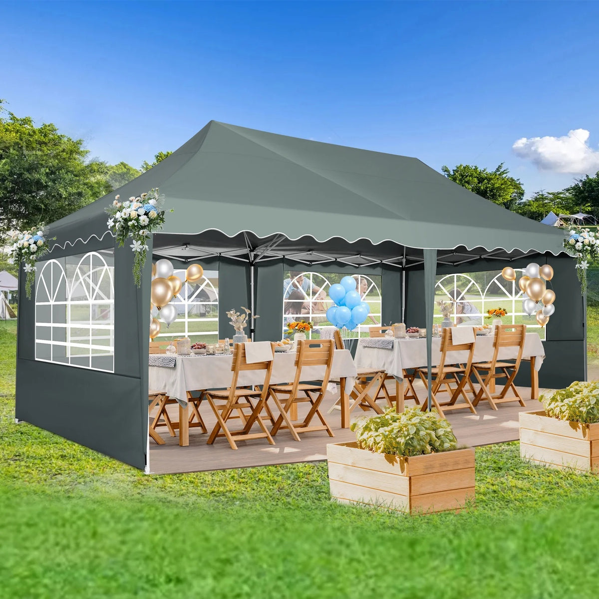 HOTEEL Canopy 10'x20' Pop Up Canopy Tent Heavy Duty Waterproof Adjustable Commercial Instant Canopy Outdoor Party Canopy Parties,Wedding,Outside Patio,Event,Backyard,White