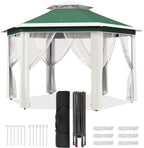 Pop Up Gazebo 13x13ft, Hexagonal Outdoor Canopy Shelter, Instant Patio Gazebo Tent with Mesh Netting and Strong Steel Frame for Patio Backyard Garden Wedding Party