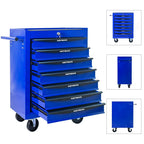 FARONZE Rolling Metal Tool Chest with 7 Drawers, 20" Steel Storage Cabinet with Ball Bearing Slides, Black and Blue Finish