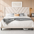 Twin Bed Frame with Chevron Channel-Tufted Headboard, Light Gray