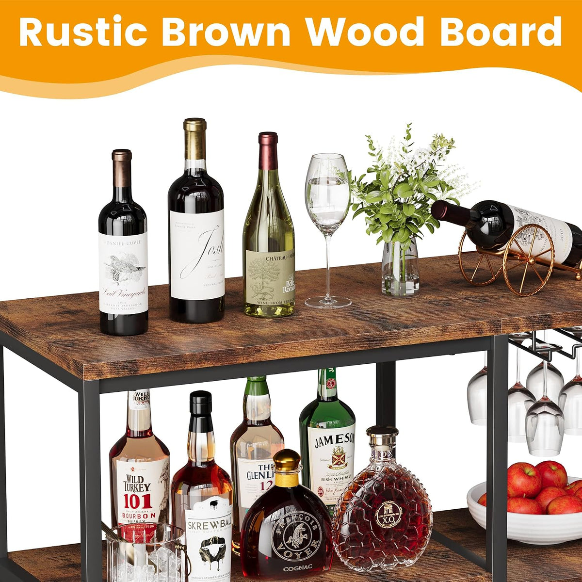 Bar Cabinet with Wine Rack, Liquor Cabinet for Home, Wine Bar with Storage, Home Bar Furniture for Living Room, Buffet Cabinet & Sideboard with Alcohol Storage