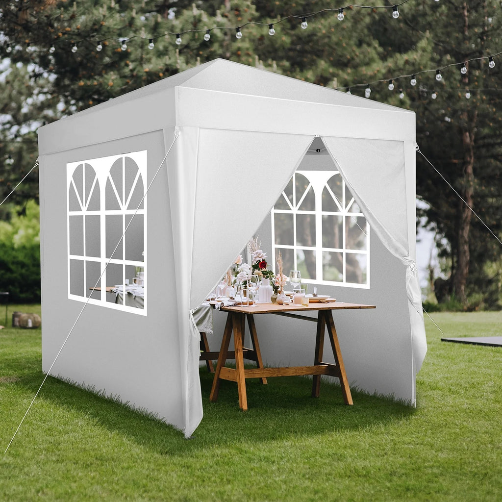 6.5x6.5ft Pop Up Canopy Tent - Instant White Gazebo w/ 4 Sidewalls, UPF 50+ & Carry Bag, 42 sq ft Shade for Camping/Patio (200x200cm)