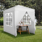 6.5x6.5ft Pop Up Canopy Tent - Instant White Gazebo w/ 4 Sidewalls, UPF 50+ & Carry Bag, 42 sq ft Shade for Camping/Patio (200x200cm)