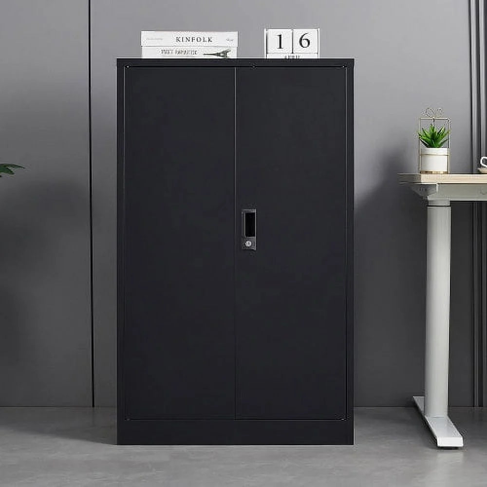 Metal Storage Cabinet with Door and Adjustable Shelves, Tall Steel Locker with Lockable Doors & Top Cabinet - Garage Storage Cabinet for Office, Garage, Home, Easy Assemble Required, White