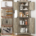 Blotout 68" Tall Farmhouse Corner Cabinet with 4 Doors, 28.3" W Barn Door Storage Cabinet with Adjustable Shelves, 5 Tier Corner Storage Cabinet for Bathroom,Living Room,Kitchen