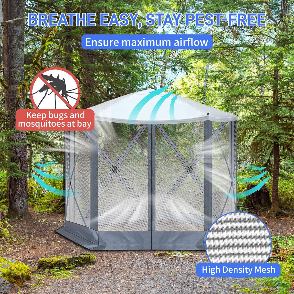 10'x10' Outdoor Pop-Up Camping Canopy - UV & Waterproof, 5 Mesh Sidewalls, Portable with Carrying Bag for Camping,Patio,Lawn, Gray