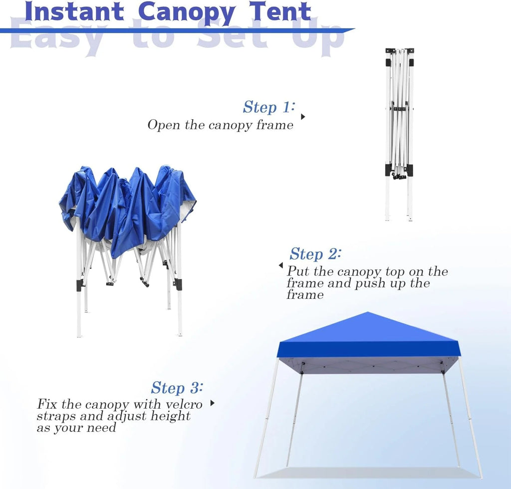 Canopy Tent, 10X10 FT Pop Up Canopy Outdoor Instant Tent Slant Legs with Carrying Bag, Portable Gazebo Shelter for Patio Deck Garden and Beach - 8X8 FT Canopy Cover (Dark Blue)