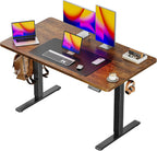 55 x 28 Large Electric Standing Desk, Height Adjustable Computer Desk, 27.6" Deep Desktop, Stand up Gaming Office Desk with 2 Hooks, 3 Preset Heights, for Home Office, Rustic Brown
