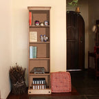 Tall Narrow Wood Bookcase, Slim Freestanding Bookshelf for Small Spaces, Home Office and Living Room
