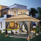 COBIZI 11x11 Pop up Gazebo Outdoor Canopy Gazebo Patio Gazebo with Mosquito Netting Canopy Shelter with 121 Square feet of Shade for Poolside, Garden, Party and Backyard, Khaki